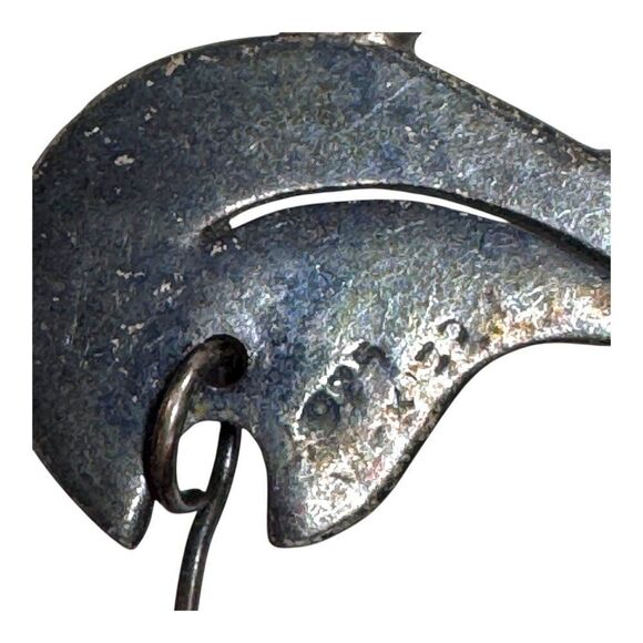 Vintage Sterling Silver Fetish Bear & Feather Dangle Earrings With Tribal Design - Picture 8 of 9